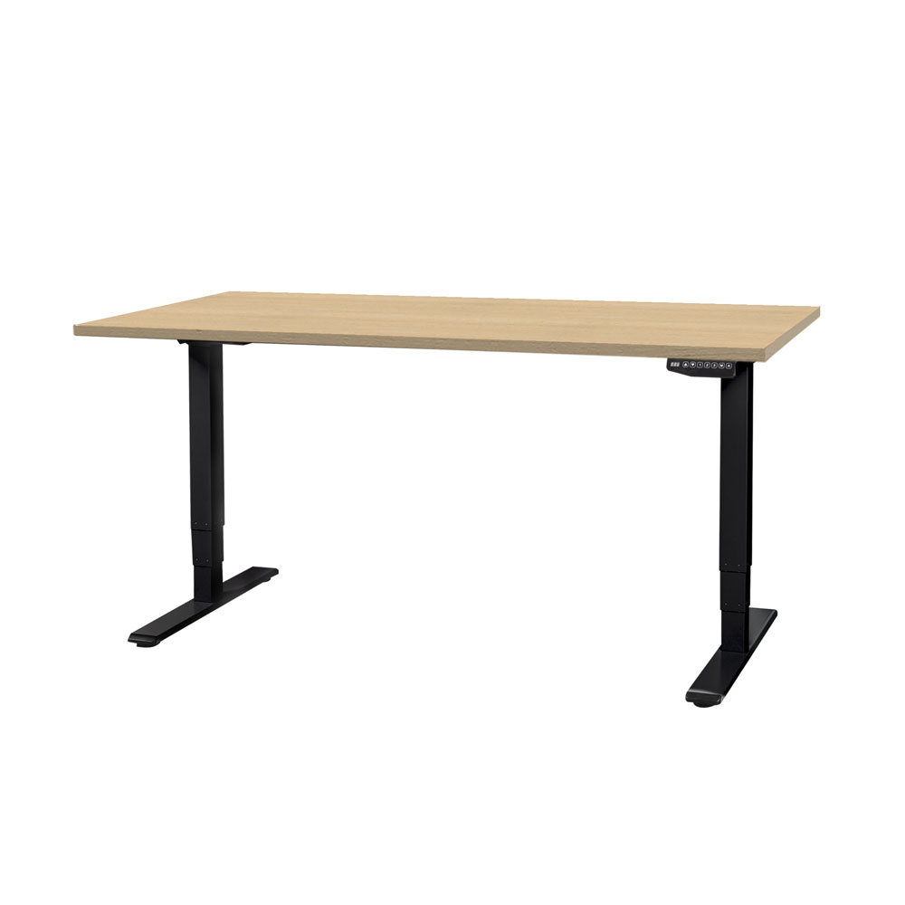 CONTINI höhenverstellbarer Bürotisch 1.6x0.80m Ahorn Natur / Gestell ET225E schwarz RAL 9005