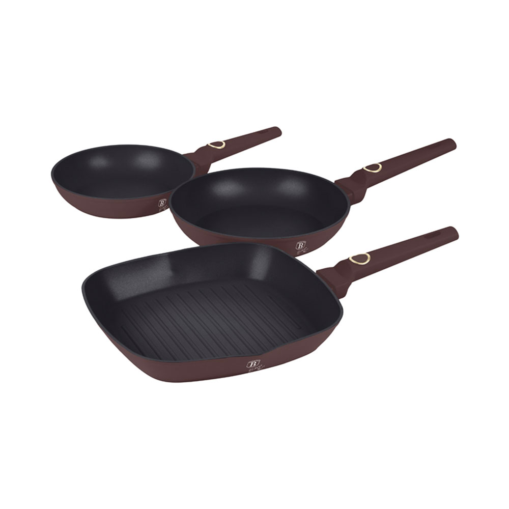 Berlinger Haus 3-teiliges Bratpfannen Set 20/24/28cm matt bordeaux Leonardo Collection