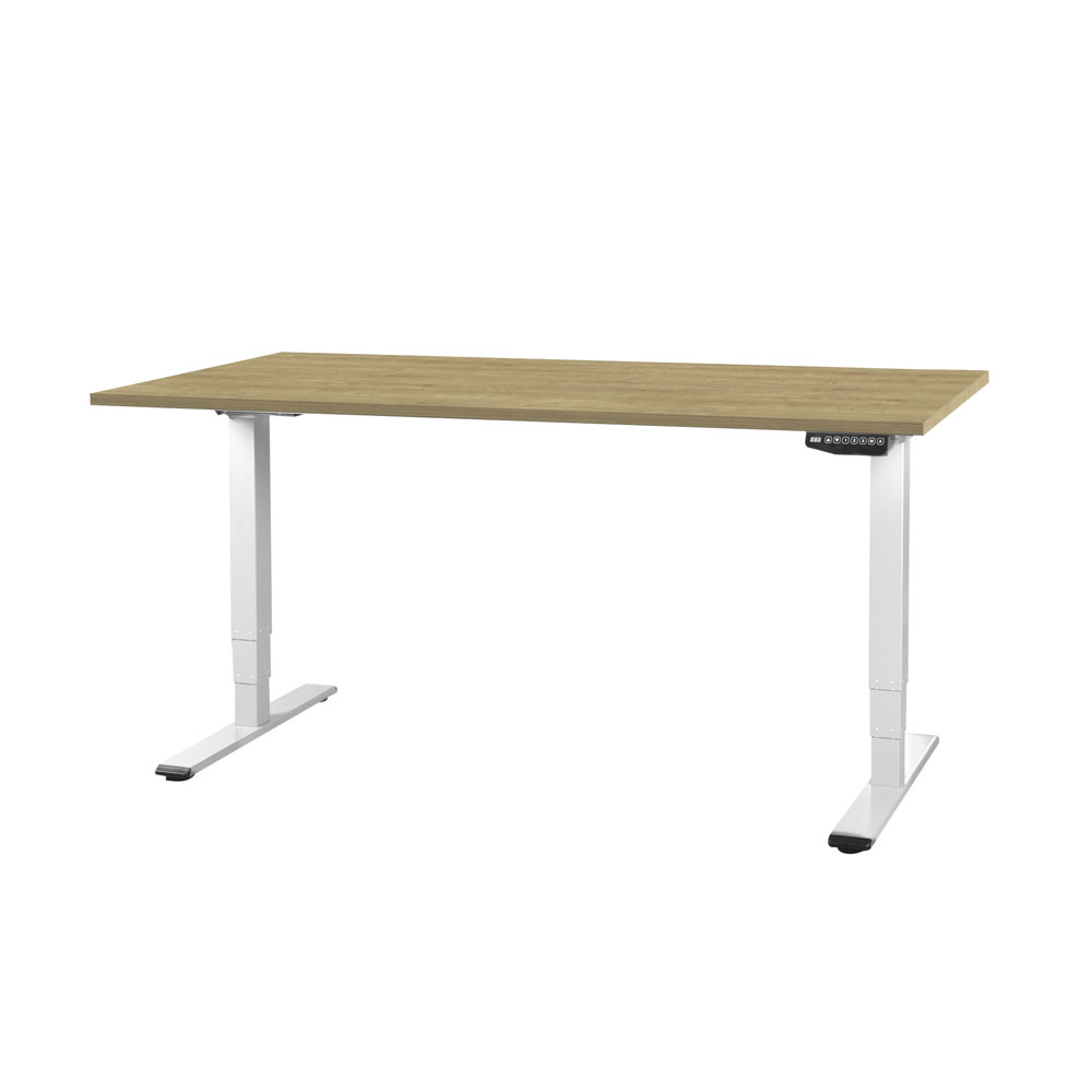 CONTINI höhenverstellbarer Bürotisch 1.4x0.8m Eiche / Gestell ET225E weiss RAL 9016