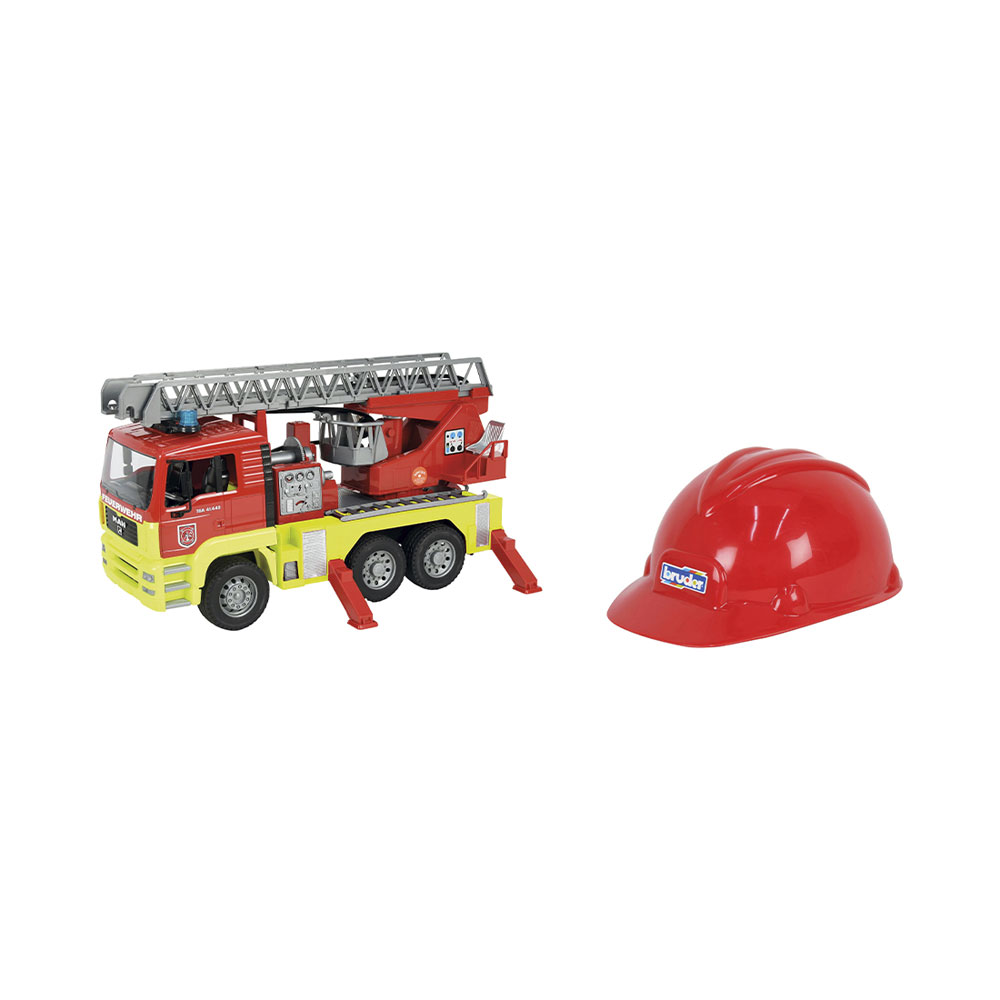 Bruder MAN TGA Feuerwehr Drehleiter mit Licht und Sound & Spielhelm