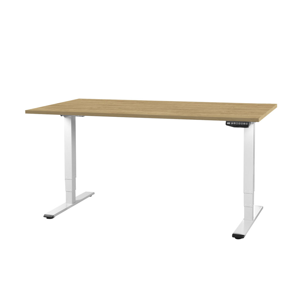 CONTINI höhenverstellbarer Bürotisch 1.6x0.8m Eiche / Gestell weiss RAL 9016