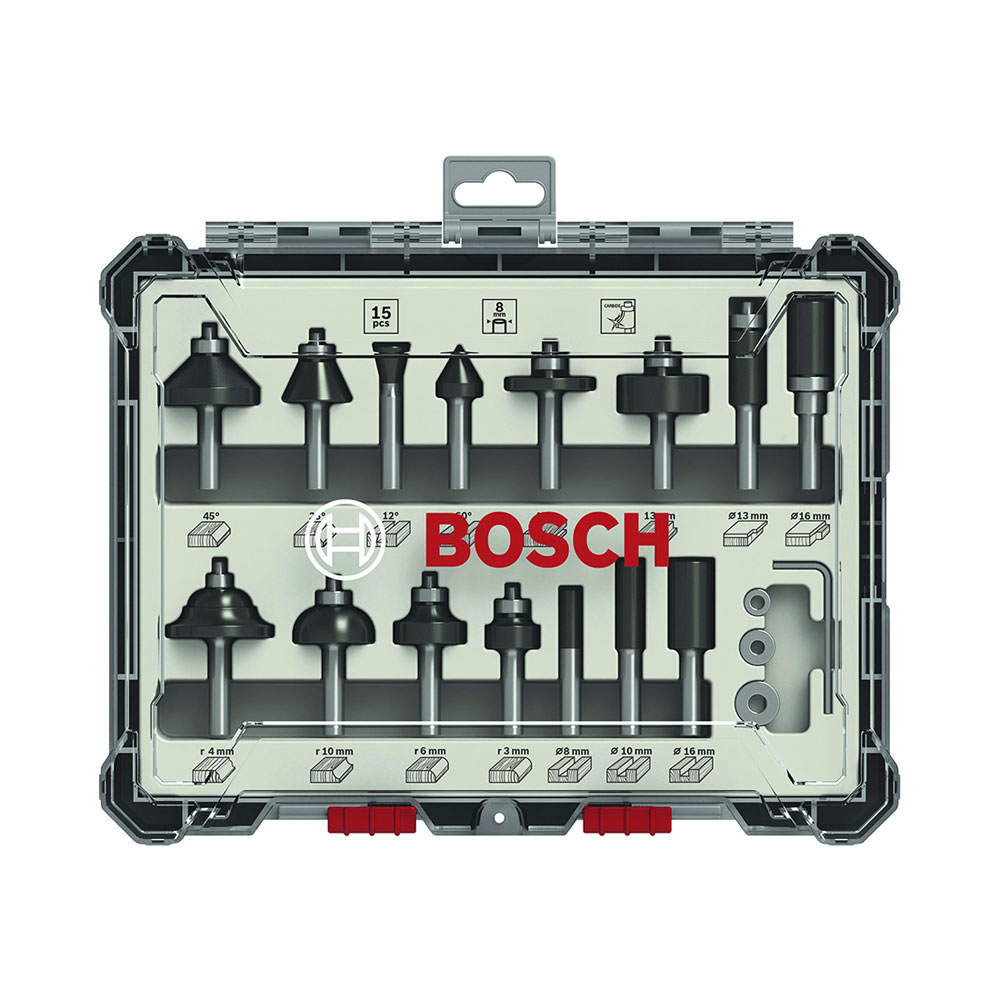 Bosch 15 tlg Mixed Fräser Set 8mm Schaft