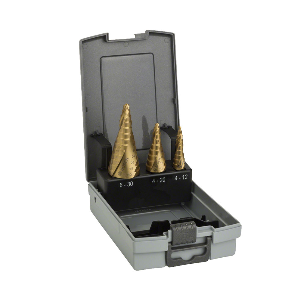 Bosch 3-teiliges HSS-TiN-Stufenbohrerset 4-12/4-20/6-30