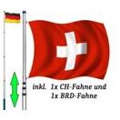 Teleskop Fahnenmast aus Aluminium 630cm inkl. Fahne CH + DE