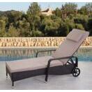 Liegestuhl Carrara Gartenliege Rattan mit Räder Braun Kissen beige