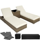 2 Polyrattan Sonnenliegen mit Tisch, natur