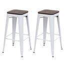 2x Barhocker Metall mit Holz-Sitzflächen Industriedesign ~ weiss 2x Barhocker Metall mit Holz-Sitzflächen Industriedesign ~ weiss