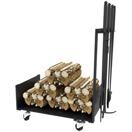 Kaminholzregal Kaminholzwagen  48x30x76cm mit Rädern Zubehör Schwarz