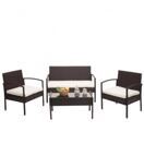 Balkon Sitzgruppe Poly-Rattan 7tlg. Garnitur-Lounge braun, Kissen creme Balkon Sitzgruppe Poly-Rattan 7tlg. Garnitur-Lounge braun, Kissen creme