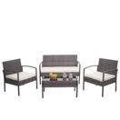 Balkon Sitzgruppe Poly-Rattan 7tlg. Garnitur-Lounge grau, Kissen creme Balkon Sitzgruppe Poly-Rattan 7tlg. Garnitur-Lounge grau, Kissen creme