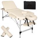 3 Zonen Massageliege mit 5cm Polsterung, Rollen und Aluminiumgestell beige