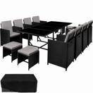 Rattan Sitzgruppe Palma 8+4+1 mit Schutzhülle schwarz/grau