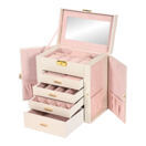 Schmuckkästchen abschliessbar 4 Schubladen beige/rosa