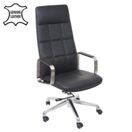 Bürostuhl Drehstuhl Voll-Leder + Kunstleder Schwarz - Edelstahl