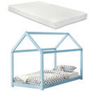 Kinderbett Netstal 90x200 cm mit Matratze Blau Kinderbett Netstal 90x200 cm mit Matratze Blau