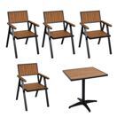 4er-Set Gartenstuhl + Gartentisch Outdoor Alu schwarz teak