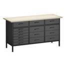 Werkbank MAKSIMUS 15 Schubladen 160 x 60 cm anthrazit/schwarz/natur Werkbank MAKSIMUS 15 Schubladen 160 x 60 cm anthrazit/schwarz/natur