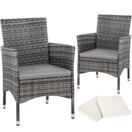 2 Rattanstühle + 4 Sitzbezüge grau/hellgrau