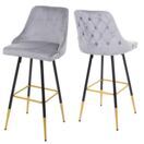 2x Barhocker Retro Design Samt Grau 2x Barhocker Retro Design Samt Grau