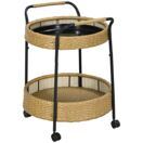 Servierwagen Rattan Trolley mit 2 Regalen Natur-Schwarz Servierwagen Rattan Trolley mit 2 Regalen Natur-Schwarz