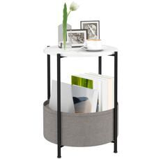 Beistelltisch rund mit Stoffkorb 44x44x56cm Grau & Weiss