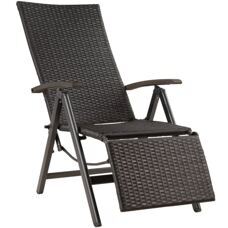 Rattanstuhl Brisbane klappbar mit Aluminiumgestell und Fussablage schwarz
