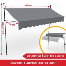 Balkonmarkise 400x120cm Standmarkise ohne Bohren