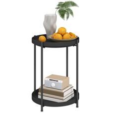 Beistelltisch rund 2 Ablagen 44x44x56cm Schwarz