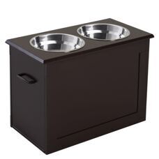 Hundefressnapf mit Stauraum 2 Näpfe Edelstahl Espresso