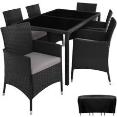 Rattan Sitzgruppe 6+1 mit Schutzhülle schwarz/grau