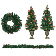 4tlg. Weihnachtsschmuck LED 1x Girlande 2xBaum 1x Kranz