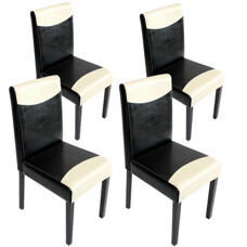 4x Esszimmerstuhl Littau ~ Kunstleder schwarz-creme dunkle Beine
