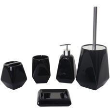 5-teiliges Badset Badaccessoires Keramik schwarz