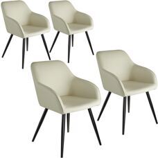 4er Set Stuhl Marilyn Stoff, schwarze Stuhlbeine crème/schwarz