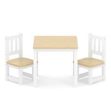 Kindertisch mit 2 Stühlen Holz weiss/natur