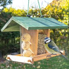 Vogelhaus Futterküche wetterfest aus Holz & mit Dach zum Befüllen