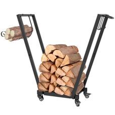 Kaminholzregal 79x30x81cm mit Rollen Zubehör Schwarz