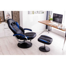 Fernsehsessel mit Fusshocker blau/schwarz