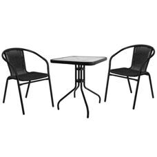 Gartenset mit Tisch eckig + 2 Stühlen Rattan schwarz