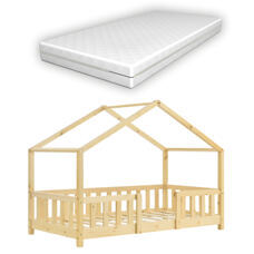 Kinderbett Treviolo 70x140 cm mit Matratze und Gitter Holz