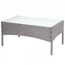 Poly-Rattan Gartentisch Halden mit Glasplatte ~ grau