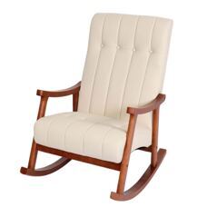 Schaukelstuhl JAM-K10 Relaxsessel creme Gestell Walnuss-Optik