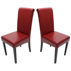 2x Esszimmerstuhl Novara II Leder ~ rot dunkle Beine