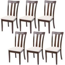 6x Esszimmerstuhl, Küchenstuhl, Stoff/Textil Massiv-Holz dunkles Gestell beige