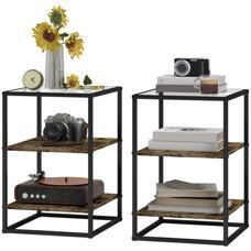Couchtisch Rustikales 2er-Set 3 Ebenen mit Glasplatte 37x40x55,5cm Braun