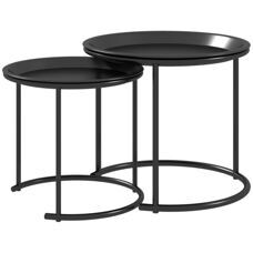 Couchtisch 2er-Set stapelbar Ø43/35cm für Wohnzimmer Schwarz