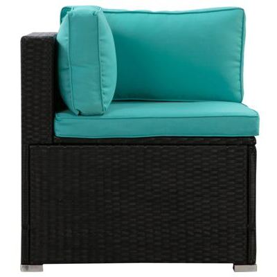 Eckteil Rattanlounge KRETA schwarz / türkis