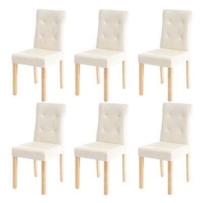 6x Esszimmerstuhl ~ Kunstleder creme, helle Beine