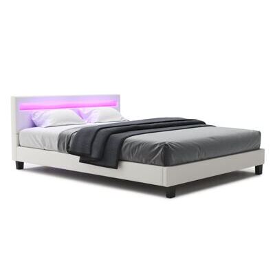 Lederbett LED LIGHTS 160 x 200 cm weiss