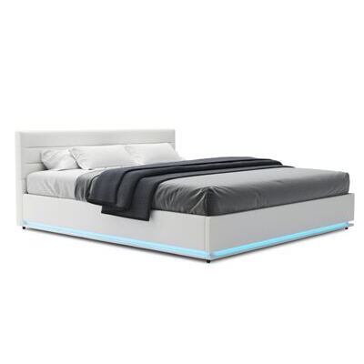Lederbett LED STARDUST 180 x 200 cm weiss